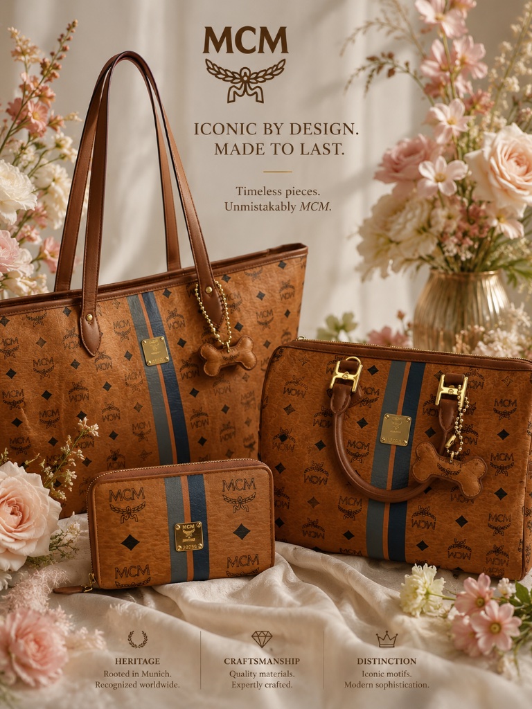 Bundle Of 3 Matching Mcm Mm Tote, Boston Bag And Wallet